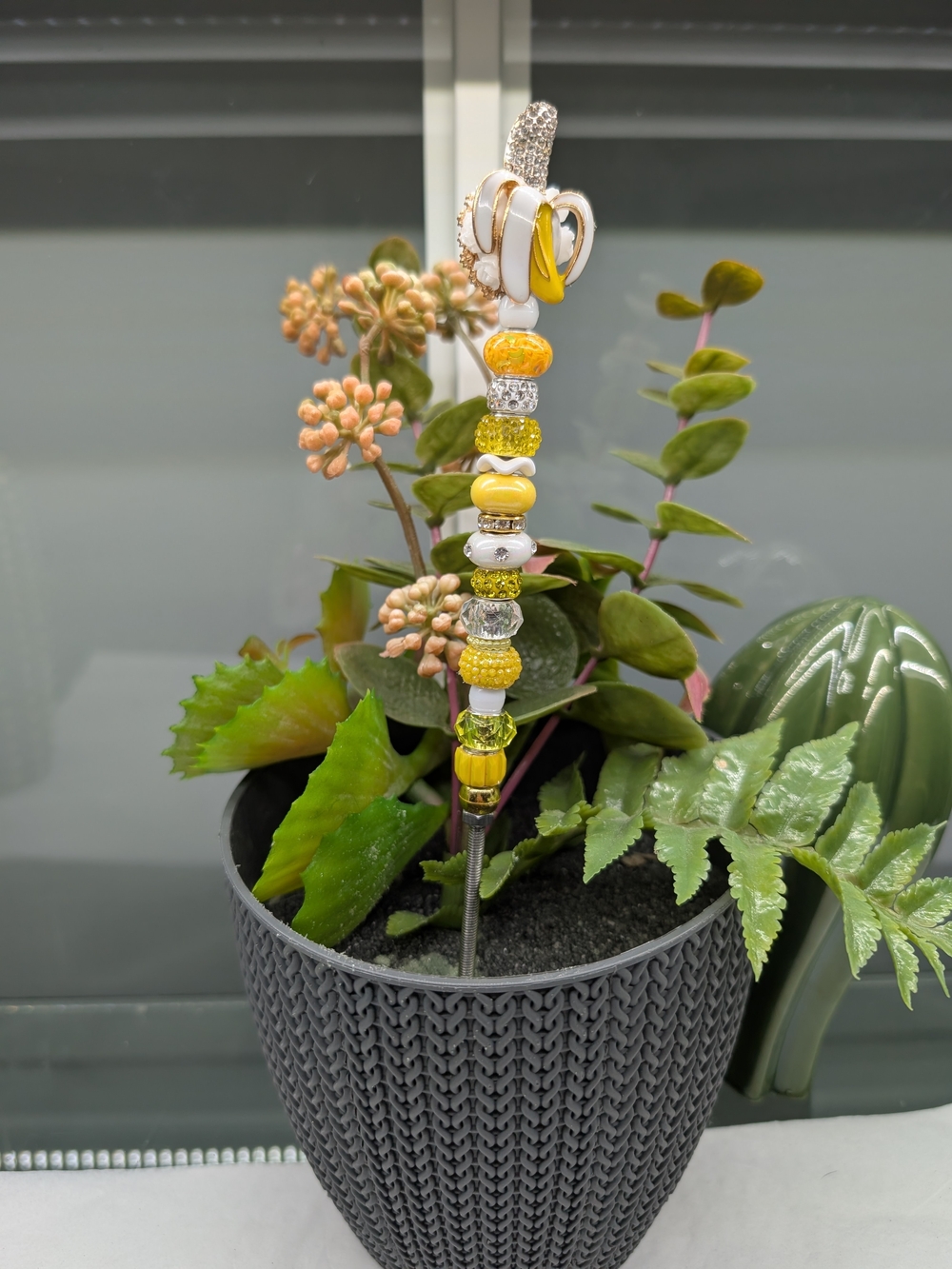 Hand Made Fairy Wand/Plant/Garden Stake W/Yellow & White Enamel Banana Topper🍌